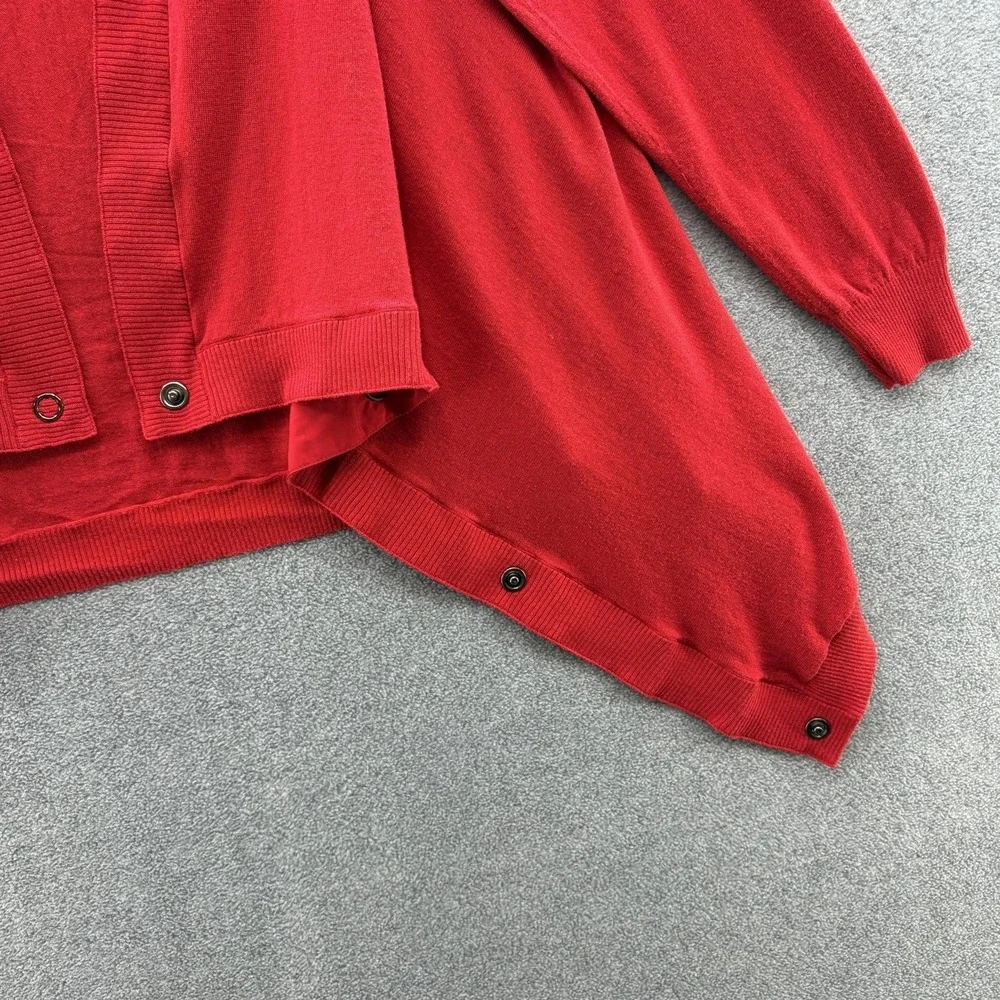 Lafayette 148 New York Cardigan Sweater Womens Large Red Snap Front Drape Hem